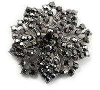Victorian Corsage Flower Brooch (Silver&Jet Black)