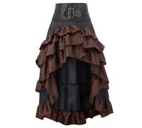 Victorian Costume Women - Ladies Halloween Medieval Retro Front Short Back Long Irregular Ruffle Edge Patchwork Cake Skirt Half Skirt (Brown L)
