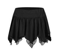 Victorian Costume Women - Sexy Double Lace Irregular Low Rise Mini Skirt (Black Xs)