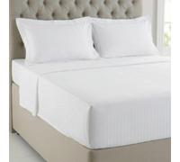 Victorian Cotton Sateen Stripe Flat Sheet, Luxury Soft Smooth White Bed Sheet, Pure Cotton Sateen Bedding for Double Bed W225 x L254cm, Breathable Hotel Quality Flat Sheet for Bedroom