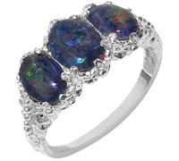 Victorian Design Solid English Sterling 925 Silver Colorful Opal Ladies Ring Size S October Birthstone Gift