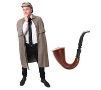 Victorian Detective Costume with Pipe I Love Fancy Dress Brown Medium