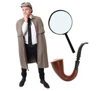 Victorian Detective Costume with Pipe & Magnifying Glass I Love Fancy Dress Brown Medium