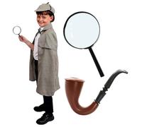 Victorian Detective Deluxe Fancy Dress Set With Hat - Standard - Deerstalker Hat, Fake Pipe, Magnifiying Glass and Matching Cape - Perfect for Book Week or Halloween Fancy Dress Costumes