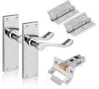 Victorian Door Handle Set, Polished Chrome, 6" Backplate Scroll Lever, Complete with 65mm Latch and 75mm Ball Bearing Hinges