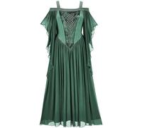 Victorian Dress for Women Halloween Gothic Lolita Long Sleeve Wedding Gown Elastic Waist Pirate Fairy Witch Mini Ruffle Medieval Costume Punk Cosplay Renaissance Irish Dress, Green, XXL
