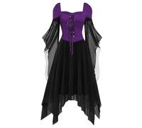 Victorian Dresses for Women 1950s Vintage Medieval Dress Costume Chemise Pirate Peasant Irish Long Lace Up Corset Gothic A-Line Costumes Witch Cosplay Halloween Fancy Clothing, Purple, XL