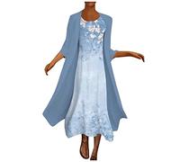 Victorian Dresses For Women Denim Dresses For Women Uk Adult Fancy Dress Costumes Women Crew Neck Floral Print Chiffon Dresses 2 Piece Set Dresses Midi Dresses Silk Dress (Blue, S)