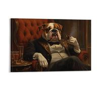 Victorian-Era Illustration of A Majestic Bulldog Sitting Contentedly with A Pipe in A Gentlemens Club Contemporary Wall Mural Art Decorative Hanging Poster24x36inch(60x90cm)