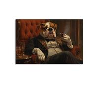 Victorian-Era Illustration of A Majestic Bulldog Sitting Contentedly with A Pipe in A Gentlemens Club Contemporary Wall Mural Art Decorative Hanging Poster16x24inch(40x60cm)