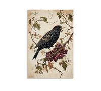Victorian-Era Illustration of A Majestic Starling Pecking at Fallen Fruit Wall Art Mural Modern Decoration Hanging Art Poster 08x12inch(20x30cm)