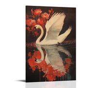 Victorian-Era Illustration of A Majestic Swan Gliding on Mercury-Like Waters, Art Nouveau Florals Reflecting Below Fashionable Wall Decor - Hanging Art Poster And Mural20x30inch(50x75cm)