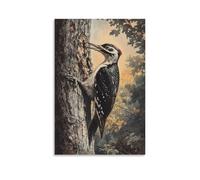 Victorian-Era Illustration of A Majestic Woodpecker Tapping Morse Code on An Oak Tree, Its Rhythms Like Telegraph Messages Fashionable Wall Decor - Hanging Art Poster And Mural20x30inch(50x75cm)