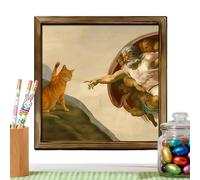 Victorian Feline - Framed Textile Canvas, Renaissance Style Painting, Antique Illustration Hardware, Interior Decoration Category, Multi Color 8in For Living Room Bedroom Restroom Farmhouse Gallery