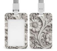 Victorian Floral Pattern Id Badge Holder with Lanyard, Clear Vertical Card Protector Waterproof, Breakaway Safety Neck Strap, Heavy Duty Name Tag Holder for Nurse Teacher Officer Staff Women Men