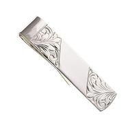 Victorian Foliate Half Engraved Pattern Engravable Money Clip for Cash/Bank Notes/Bills Business/Credit Cards, Wallet Credit Card Holder for Men Women - Solid 925 Sterling Silver