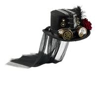 Victorian Goggles Top Hat With Metal Gear Rose Flower Long Veil Tall Hat For Adult Costume Event Gathering Headwear Victorian Halloween Costume