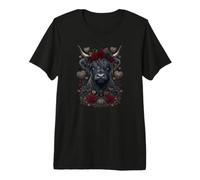 Victorian Goth Highland Cow Dark Floral Roses Premium T-Shirt