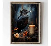 Victorian Gothic Canvas Wall Art Vintage Gothic Dark Academia Wall Art Black Crow Poster Raven Painting Vintage Gothic Raven Wall Art Dark Floral Gothic Raven Poster Living Room Decor 16x24in No Frame