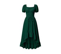 Victorian Gothic Dress Women Medieval Vintage High Low Party Evening Gown | Square Neck, Short Puff Sleeves, High Low Hemline, Midi Length, Ladies Halloween Costumes