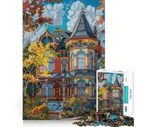 Victorian House Painting Jigsaw 1000 Pieces for Teenagers Memory Train Fun Clean Seamless Connection Relaxing Indoor Group Activity (38x52cm)
