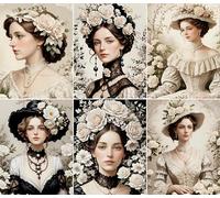 Victorian Ladies Rice Paper, 20 x 26.5cm (6 Sheets) - 6X Decoupage Beauty Papers for Collage, Mixed Media, Card Making & Crafts, Decoupage by CRAFT KREATIVELY