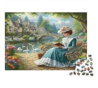 Victorian Lady Reading 100% Recycled Cardboard Lady Reading by Lake 1000 Piece Jigsaws for Adults Unique Classic Educational Games 38x26cm/1000pcs