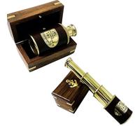 Victorian Marine Telescope Brass Finish Leather Mini Telescope With Wooden Box Spyglass Pirate Brass 3 Fold Telescope