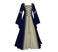 Victorian Medieval Costume Women Gothic Vintage Lace Up Flare Sleeve Dress | Square Neck, Long Flare Sleeves, Floor Length, Ladies Halloween Costumes