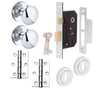 Victorian Mortice Knob Complete Lock Door Pack - Polished Chrome - Knob/sash Lock/hinges - Designer Levers