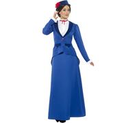 Smiffys Victorian Nanny Costume, Blue with Jacket with Mock Shirt, Skirt & Hat, Fairytale, Wings and Wands Fancy Fancy Dress, Storybook Character Dress Up Costumes
