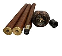 Victorian Nautical Compass Walking Stick: Brass Handle, 3-Fold Cane, 37" Wooden Cane
