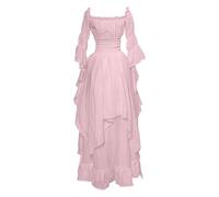 Victorian Off Shoulder Gothic Maxi Dress - Women's Renaissance Medieval Irish Dress - Pirate Peasant Chemise for Ladies - Pink