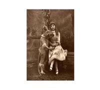Victorian Photo Big Rat And Young Girl Sitting Weird Spooky Horror Spooky Horror Sepia Vintage Print Poster Canvas Poster Bedroom Decor Landscape Office Room Decor Gift Unframe: 12x18inch(30x45cm
