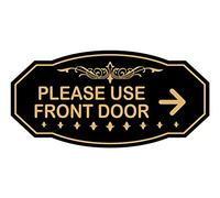 Victorian Please Use Front Door (Right Arrow) Sign (Black Gold) - Medium