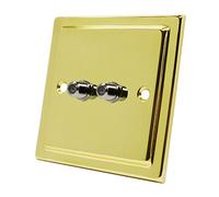 Victorian Polished Brass 2 Gang Sky Socket - Double F Type Socket for Satellite Outlets