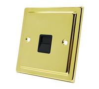 Victorian Polished Brass Telephone Slave Socket Black Insert - BT Phone Extension Secondary Socket