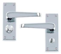 Victorian Polished Chrome Privacy Door Handles 100 x 40mm | Includes thumb turn release, spindle and screws, with an approx. 118mm x 40mm backplate for swift fitting.