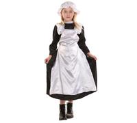 Victorian Poor Girl Costume for Girls - Historical Dress Up Outfit with Black Dress, White Apron & Mop Cap - Girls Victorian Maid Costume for School Play, Book Day & Halloween (5-6 years)