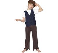 Childrens Fancy Dress Poor Victorian Peasant Boy Kit Waistcoat & Cap by Smiffys