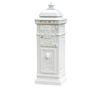 Victorian Post Box Glossy White Metal Freestanding Grand Pillar Letter Mailbox