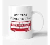 Victorian Printing Co - One Year Closer to that Free Bus Pass - Funny Gift Birthday Mug, Ceramic, 11fl.oz.