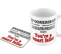 Victorian Printing Company - Spoonerism : You're a Smart feller. A Mug Showing a Play on Words and Coas - Mug and Coaster Set, Ceramic, 11fl.oz.