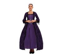 Victorian Queen Dress for Women Medieval Regency Dresses Gothic Lace Bell Sleeve Gown Renaissance Royal Fancy Vintage Court Masquerade Halloween Vampire Costume with Petticoat Necklace (Purple, L)