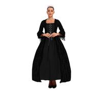 Victorian Queen Dress for Women Medieval Regency Dresses Gothic Lace Bell Sleeve Gown Renaissance Royal Fancy Vintage Court Masquerade Halloween Vampire Costume with Petticoat Necklace (Black, L)