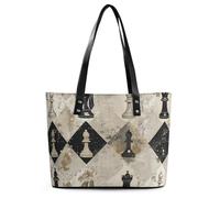 Victorian Raven Leather Tote Bag for Women Top Handle Purses Handbags Casual Work Tote Travel Shoulder Bag, Chess Piece Brown Pattern, 29*34*14cm