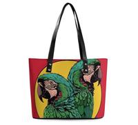Victorian Raven Leather Tote Bag for Women Top Handle Purses Handbags Casual Work Tote Travel Shoulder Bag, Two Red Parrots, 29*34*14cm