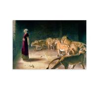 Victorian Religious Art Print Briton Riviere's Daniel in The Lions' Den with Prophet And Lions Wall Art Picture Painting Canvas Prints Artworks Bedroom Living Room Decor Unframe 12x18inch(30x45cm)