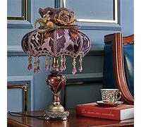 Victorian Resin Table Lamp Classical Retro Table Light Embroidery Lace Lampshade Bedroom Bedside Lamp Living Room Home Decoration (Color : Purple)