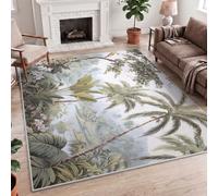 Victorian Retro Natural Tropical Jungle Palm Tree Orchid Multicolour Printed Polyester Rug, 180x240cm (6x8ft) Cosy Lounge Area Carpet, Robot Vacuum Safe Large Rug for Bedroom, Dining Room, Playroom
